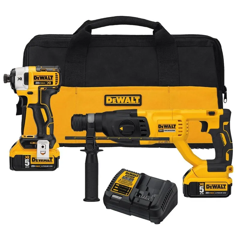 DEWALT 20V MAX XR Cordless Impact Driver/Rotary Hammer 2 Tool Combo Kit, (2) 20V 5.0Ah Batteries and Charger